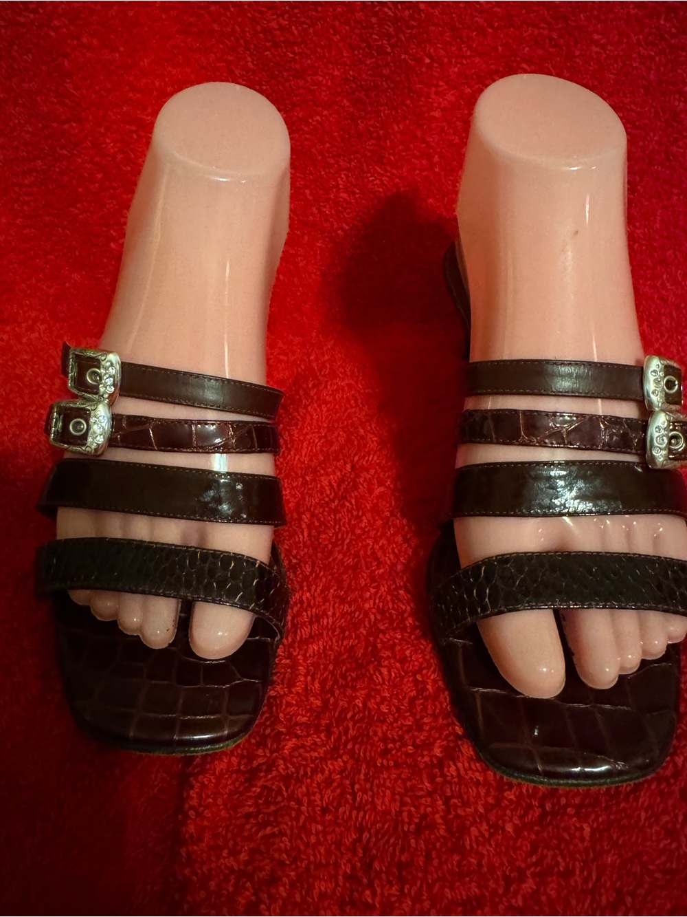 Brighton Sz 6.5 Burgundy Leather Strappy Slide Sandals VGUC 😊😊